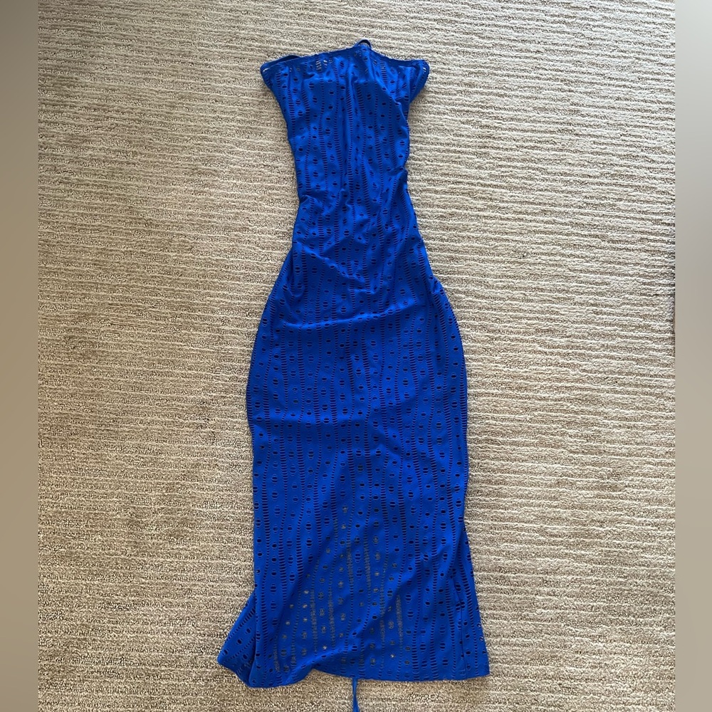 Blue Bodycon Mesh Midi